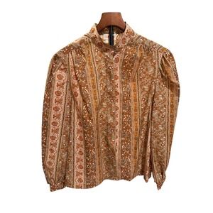 Vtg Deadstock COS COB Vtg USA Floral Print Mock Neck Long Sleeve Blouse Top sz M